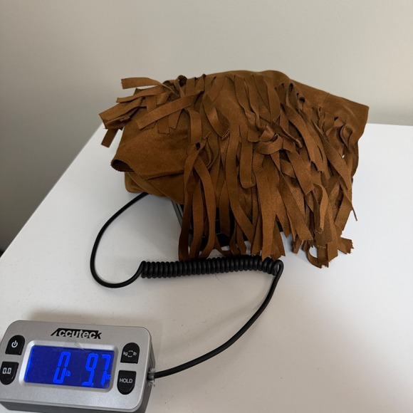 BCBGeneration Women Medium Cognac Faux Suede Tan Boho Fringe Open Blazer Western - Picture 9 of 9